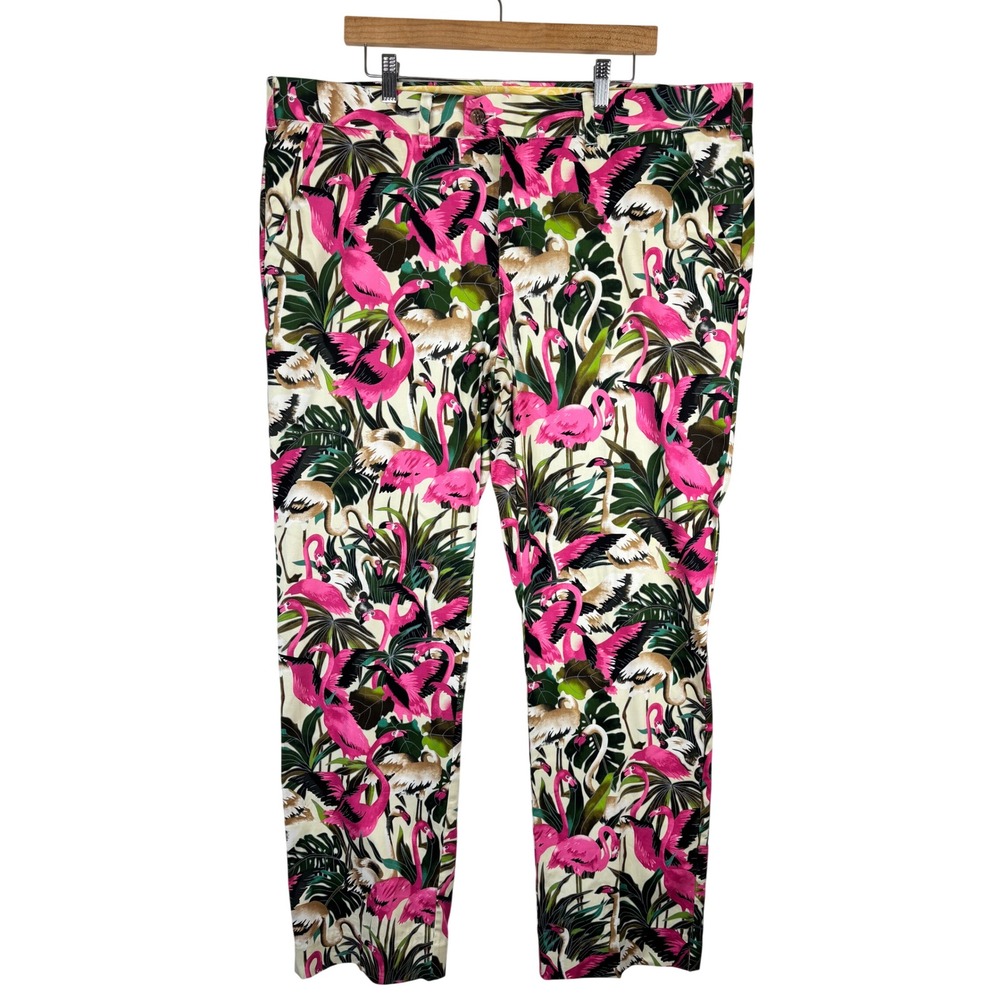 Bonobos Flamingo Tropical Print Chino Pants 42 x 34L Resort Wear Vacation